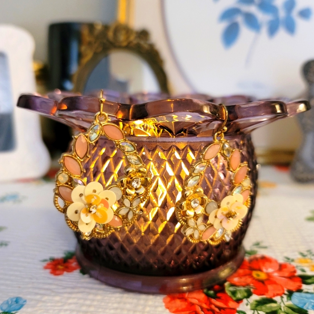 Floral motif statement earrings